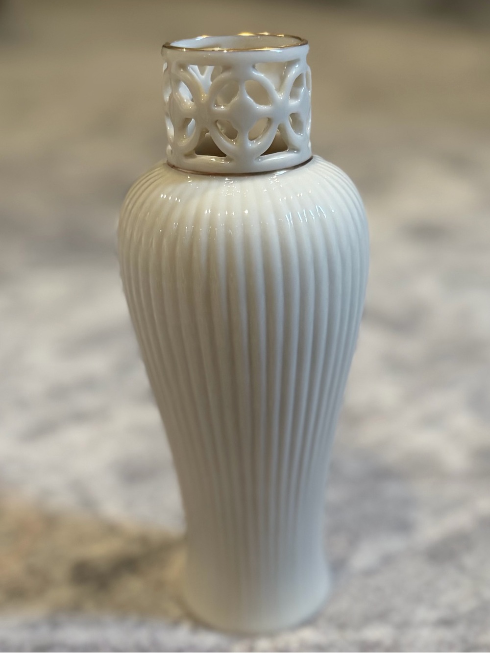 Vintage Gatsby Lenox Ivory Porcelain Pierced Neck Bud Vase with 24k Trim